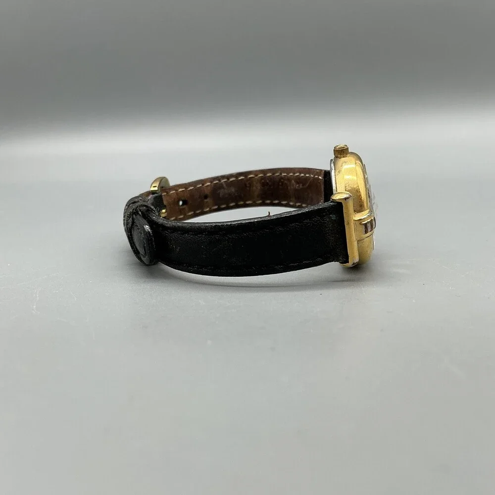 Vintage Fossil Womens Watch 24mm Gold Tone Black Leather PC-9275 New Battery